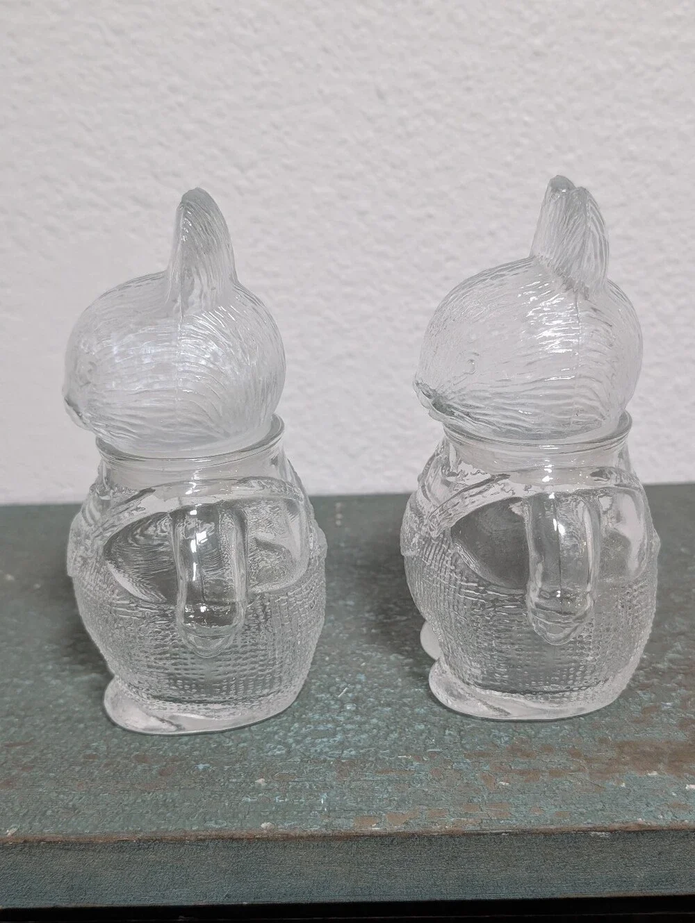 Set of 2 Clear Glass Easter Bunny Rabbit Small Canister Set 6.5